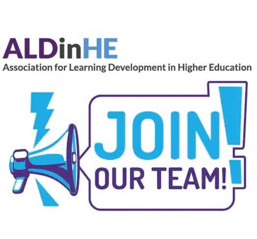 ALDinHE logo and an illustration of a megaphone with the text "Join our team". 