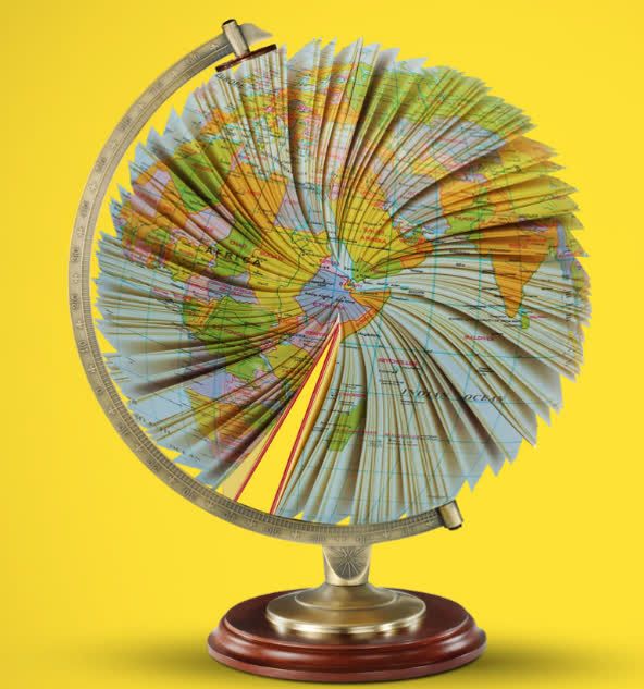 A globe made out of world maps.