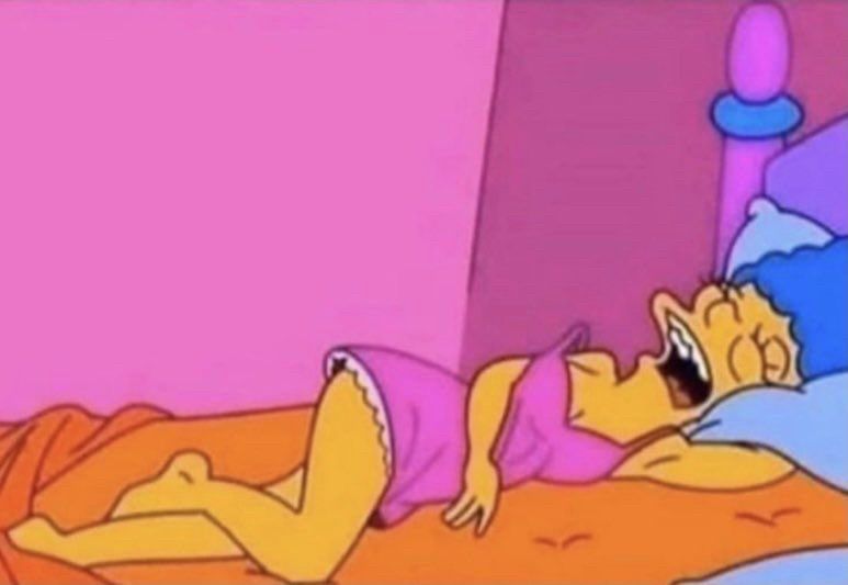 Marge Simpson dead sleep with her mouth open. Ina pink nightie with her lil booty poking out 