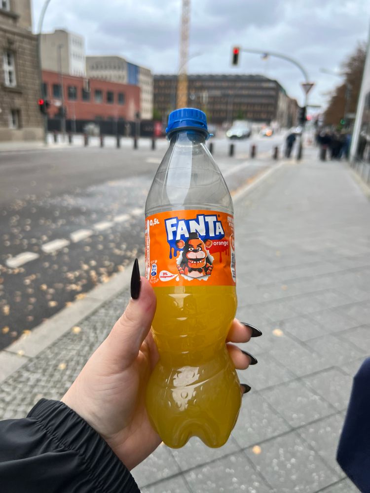 Bottle of Fanta with the traditional mascot Freddy fassbear