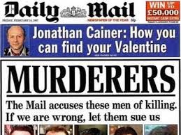 Daily Mail "Murderers" headline, from the day in 1997 they named the men accused of the racist murder of Stephen Lawrence.