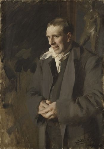 In 1889, Anders Zorn and his wife Emma rented a flat with a studio in Montmartre – which became their permanent address for eight years. Zorn quickly established himself in Paris, largely thanks to personal contacts in the Parisian cultural elite, including the actor Coquelin Cadet (1848–1909). Cadet was famous mainly for his monologues. He was also an avid art collector. Zorn portrayed him in his professional role – on stage before an audience. The sculpture in the background can be seen as a reference to his interest in art.