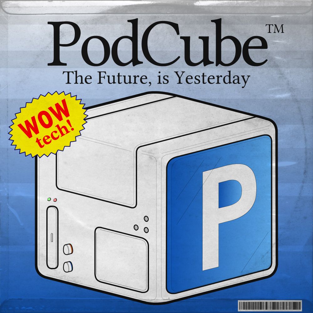 The same logo as at the top of the thread, with the blue gradient background below the white PodCube device. However, everything is slightly different. The contrast is low; the fonts are smaller; the sticker is significantly smaller; there are different, subtle horizontal background lines