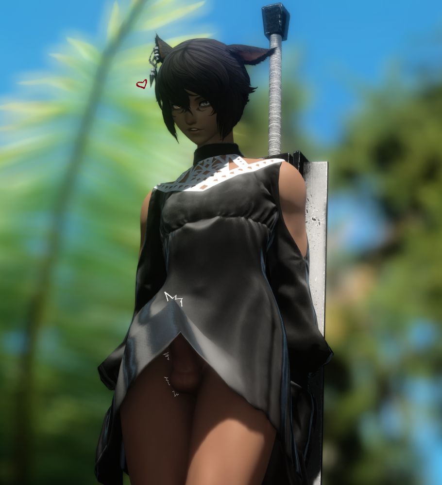 Gor looms over the camera, wearing a nice black dress, styled after a certain Oracle of Light's dress..

She leans on her greatsword, crossing her legs, further pronouncing the erection she has, that tents the skirt of the dress, lifting it enough for you to see her penis, her balls tightening with each throb of her shaft, a slight smirk of her face as she hides her hands behind her ass, her ears wiggling slightly..