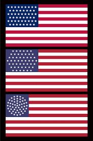 Three different concept images of the US flag with 51 stars. The top flag looks mostly like the current flag, the middle flag has the stars arranged in a long hexagon, and the bottom flag has the stars arranged in a circle