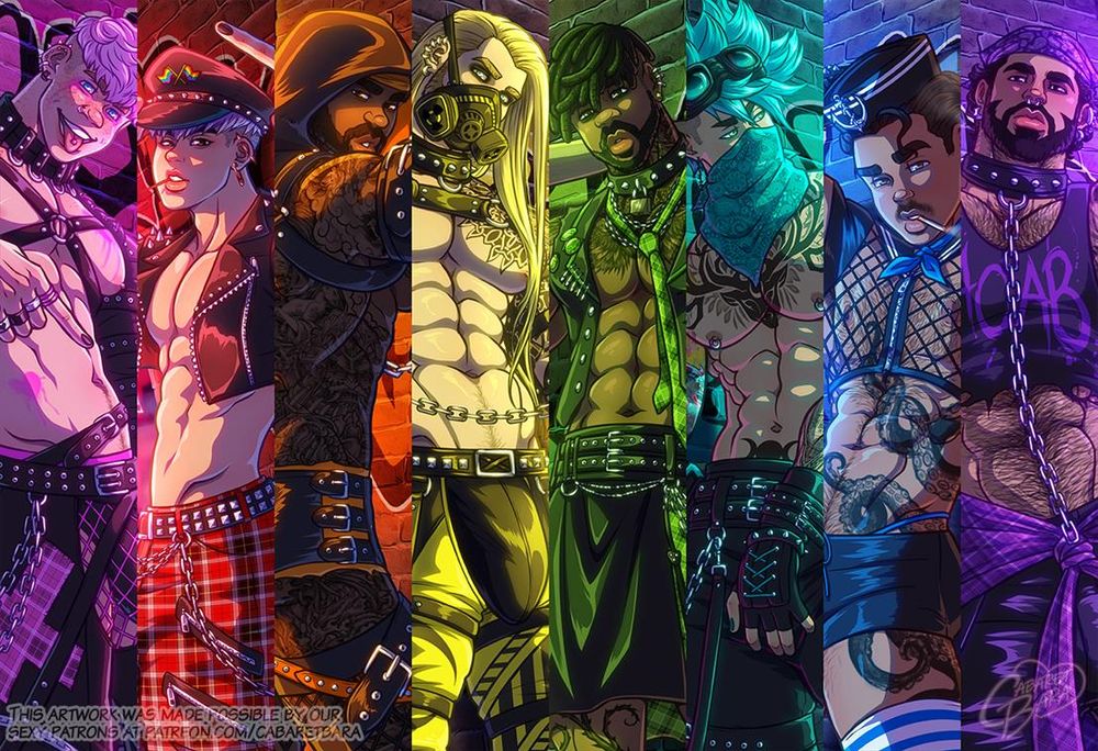 A collage of all the "Be Gay, Do Crime" pin-ups.