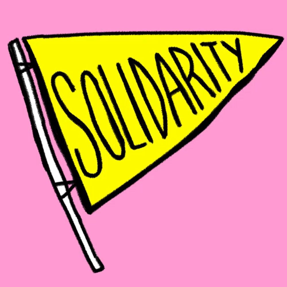 a yellow flag that says solidarity on a pink background