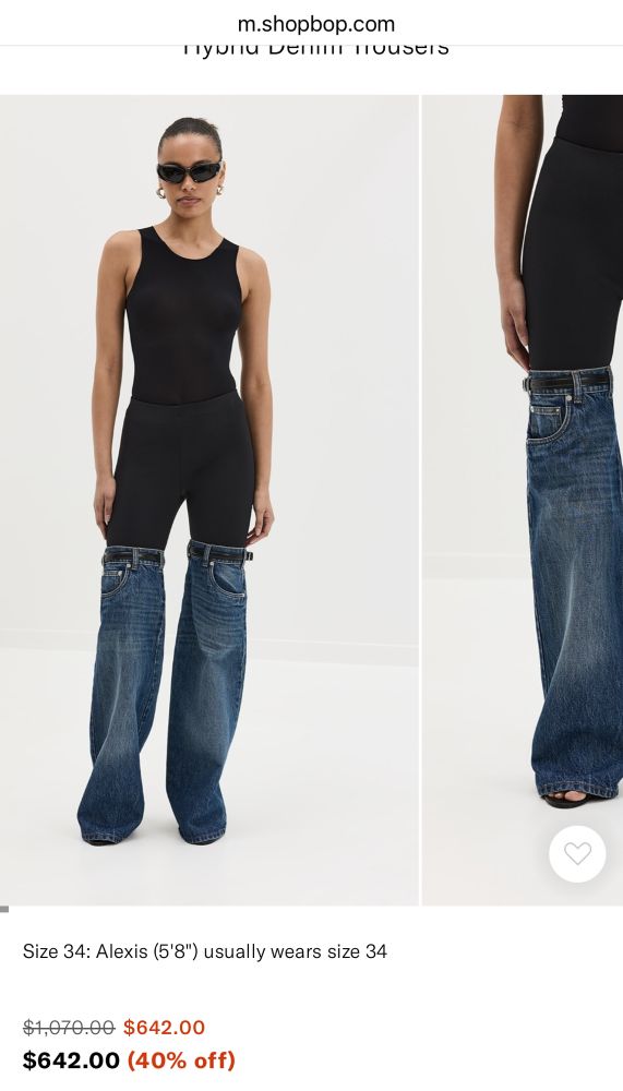 Stretch pants that turn into denim jeans above the knee with individual belt buckles yeah I really don’t even know how to put this into to words tbh 