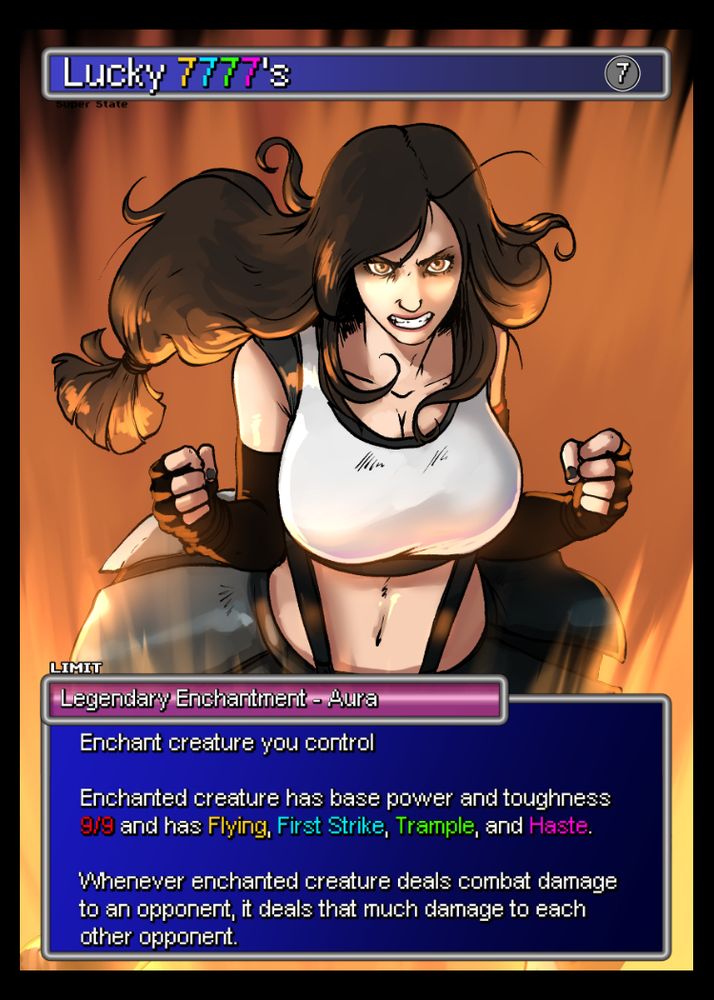 Tifa Lucky 7's MTG proxy card art over new card 'Super State'