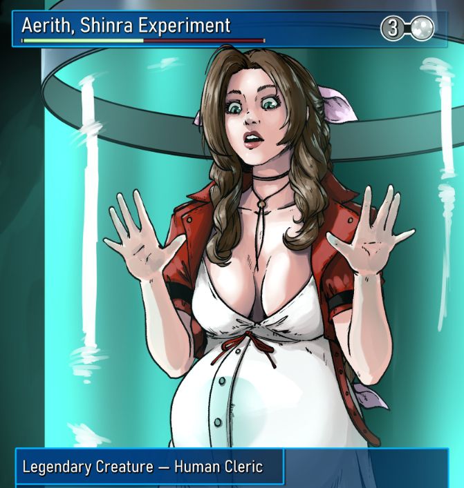 Pregnant Aerith in a glass vessel