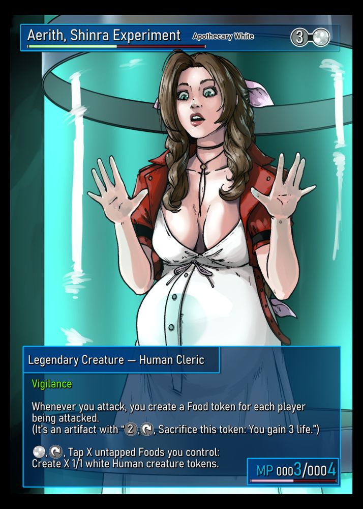 Pregnant Aerith MTG proxy card art over Apothecary White