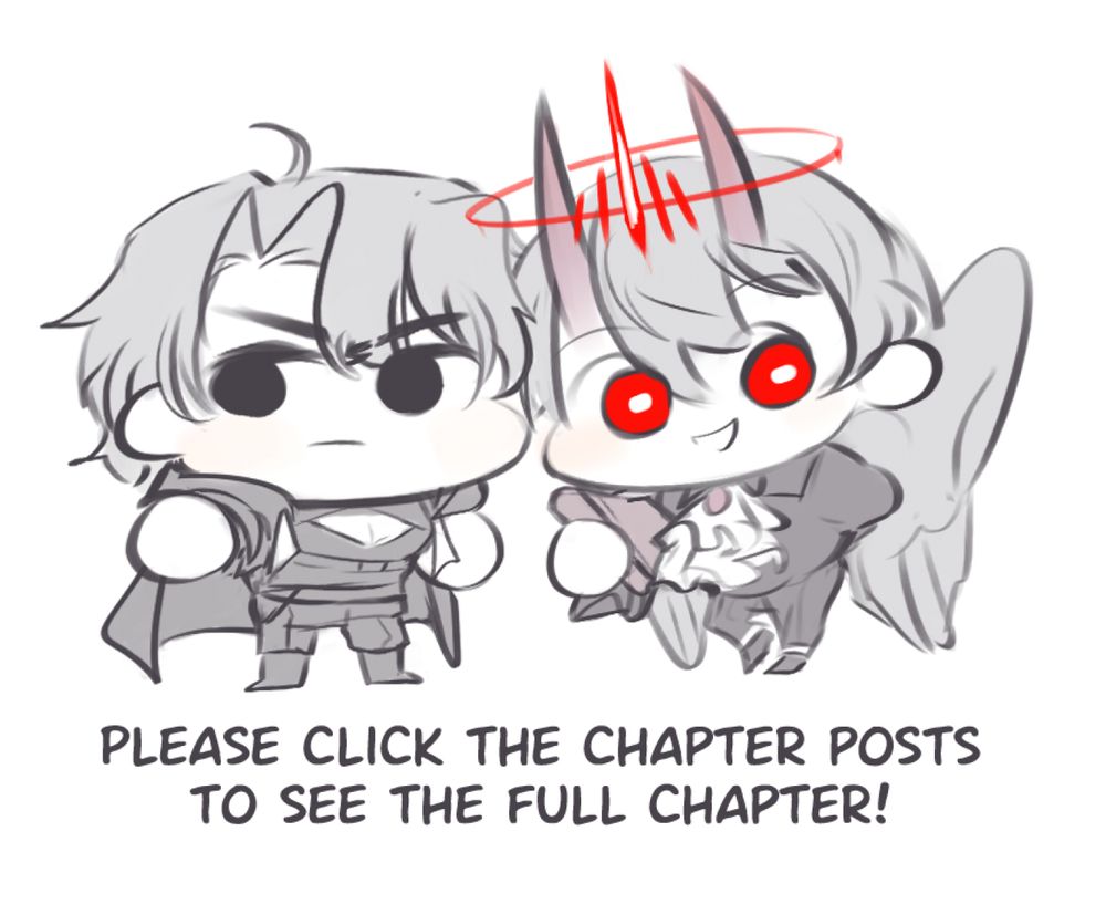 Full Body Chibis of both YJH and KDJ from my Hero x DKOS AU 
Below them is written "Please Click the Chapter posts to see the full chapter!"
