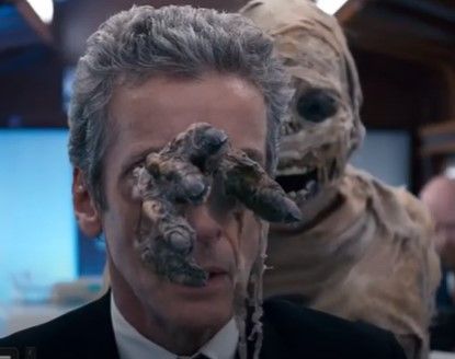 Twelfth Doctor and Mummy in Doctor Who episode Mummy On Orient Express