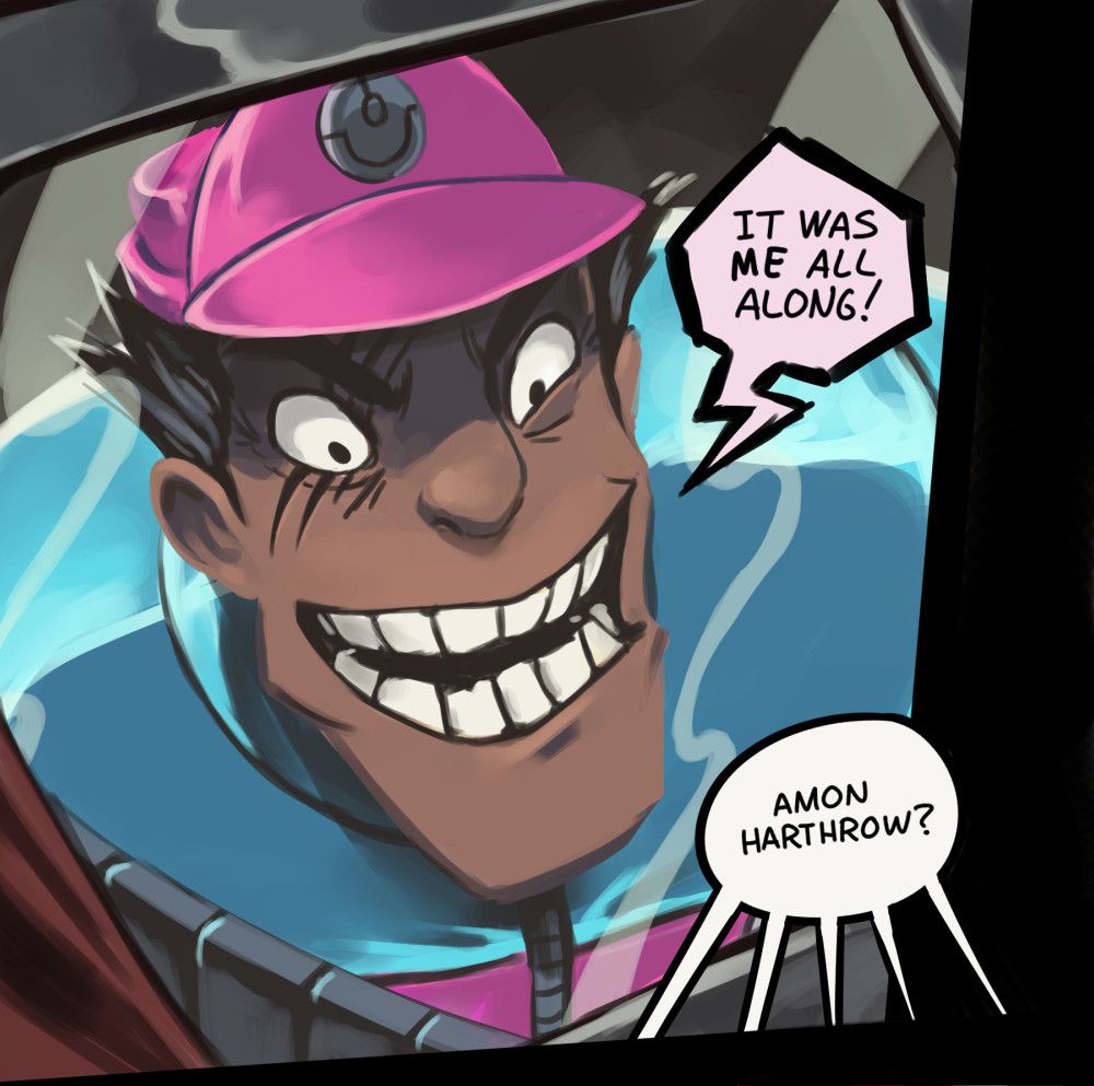 Amon Harthrow revealing that he's infiltrated a left-wing group to disrupt it and sow terror (Dark Science #95)