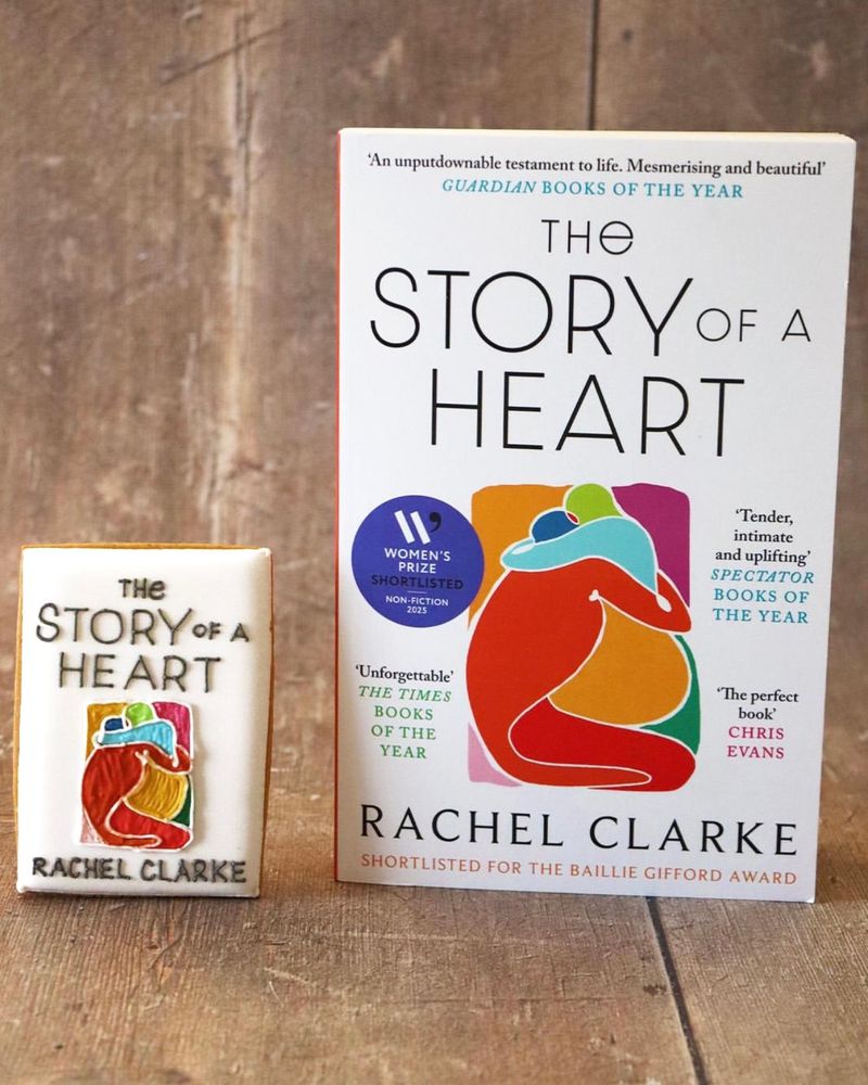 photo of the book The Story of a Heart and a biscuit version of the front cover