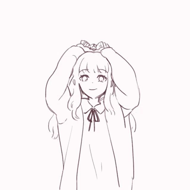 a drawing of a girl making a heart shape with her hands