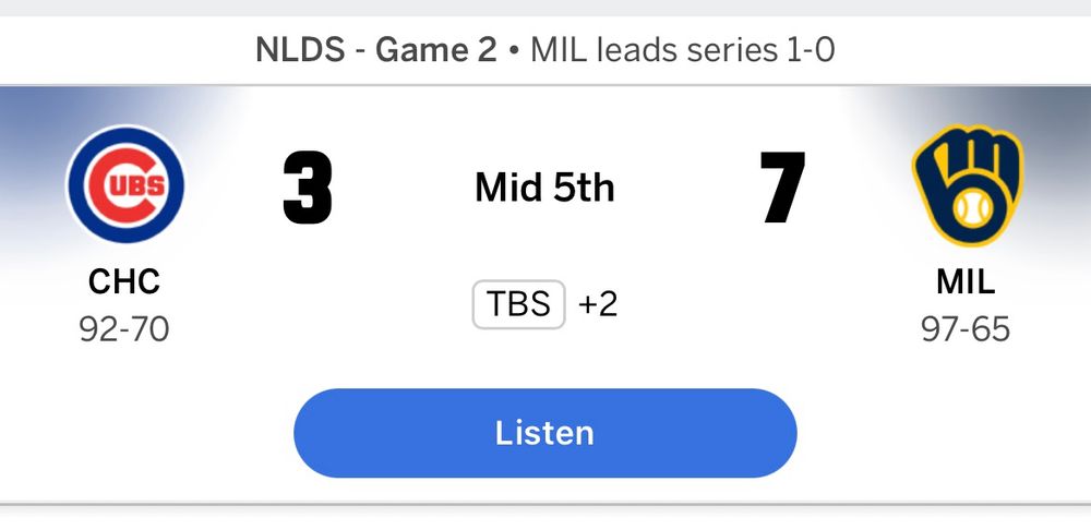 Brewers beating the Cubs 7-3 in the middle of the 5th