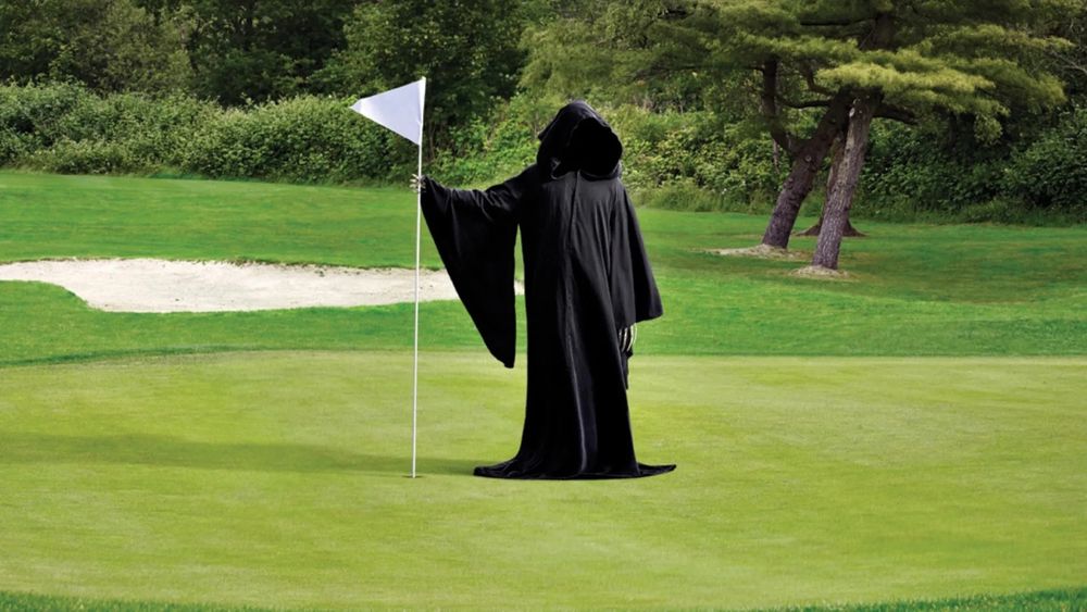 The Grim Reaper holding the flag on a golf green waiting for Donnie’s hole in one big beautiful anterior cerebral artery.