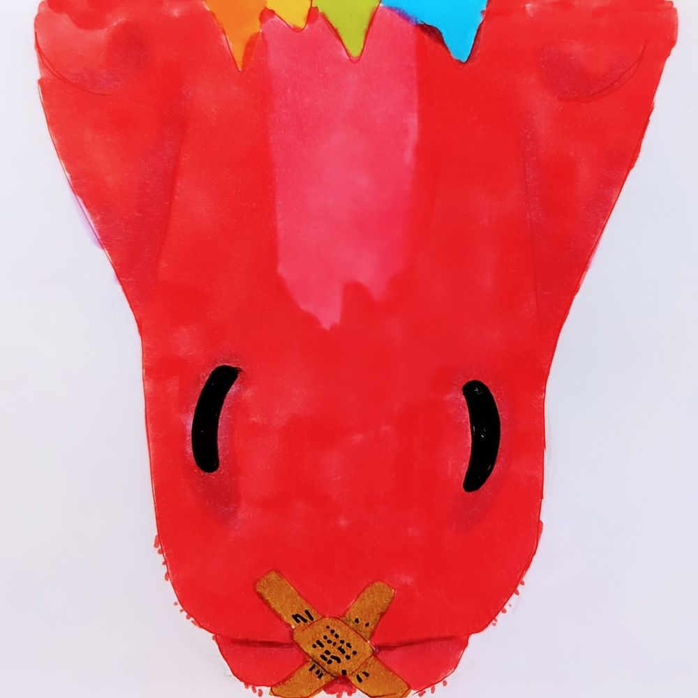 A unicorn with a plaster on his mouth