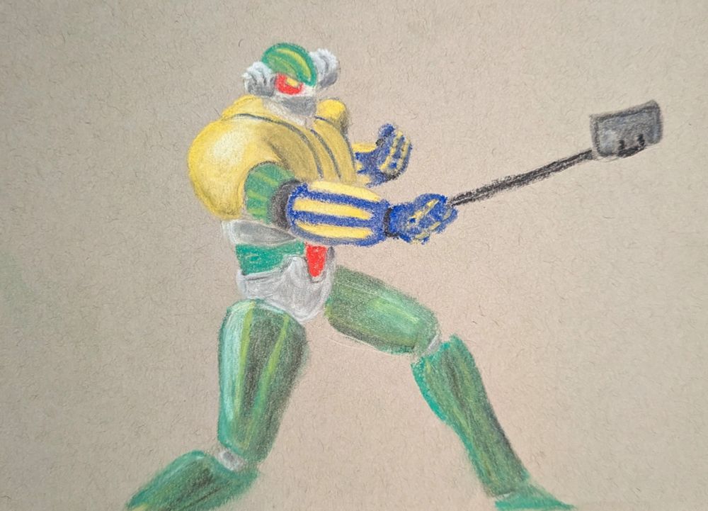 Jeeg the robot, using intensely a selfie stick
