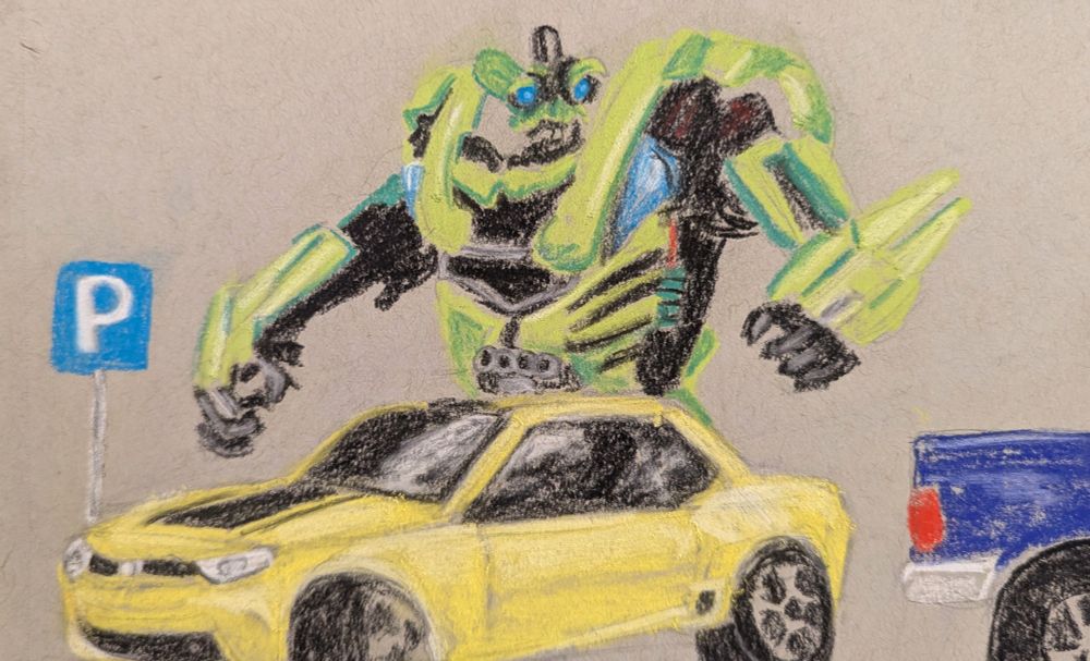 A transformer trying to parallel park his muscle car