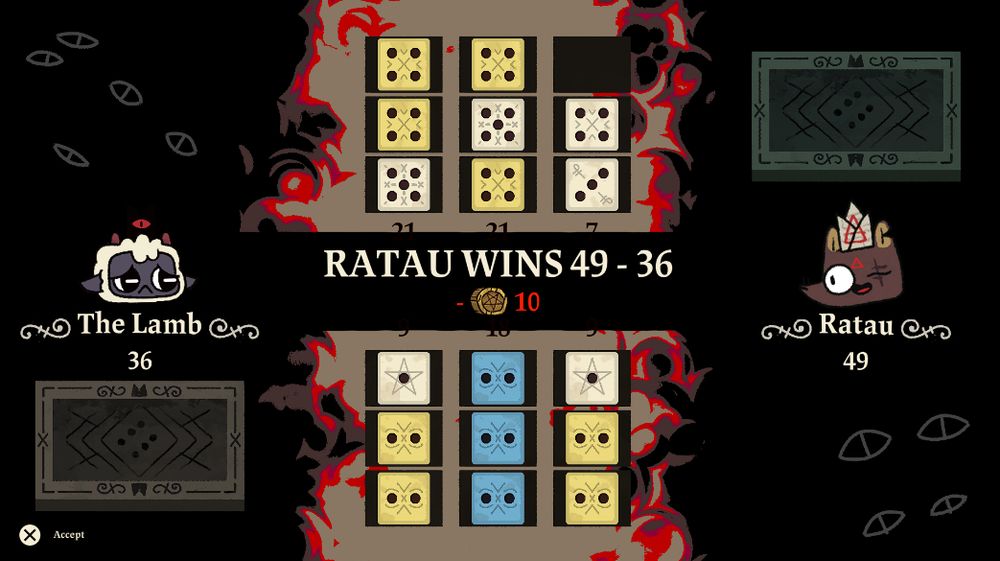 The suffering of only getting the number two, plus two ones, dice rolls on the dice game Knucklebones. Ratau is the beginner challenger of the game. What the fuck.