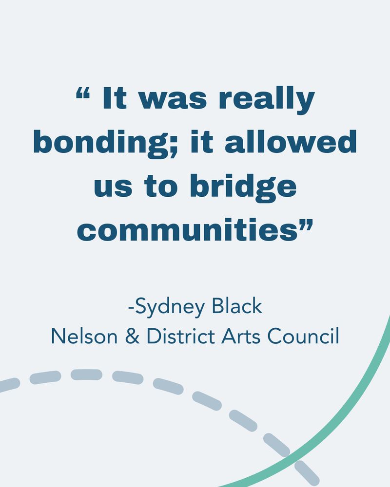 Navy blue text on a light grey background reads:  "It was really bonding; it allowed us to bridge communities" - Sydney Black, Nelson & District Arts Council