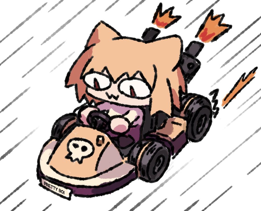 Dessin de Neco-Kart (personnage fictif Neco-Arc dans un kart) réalisé par Wersman