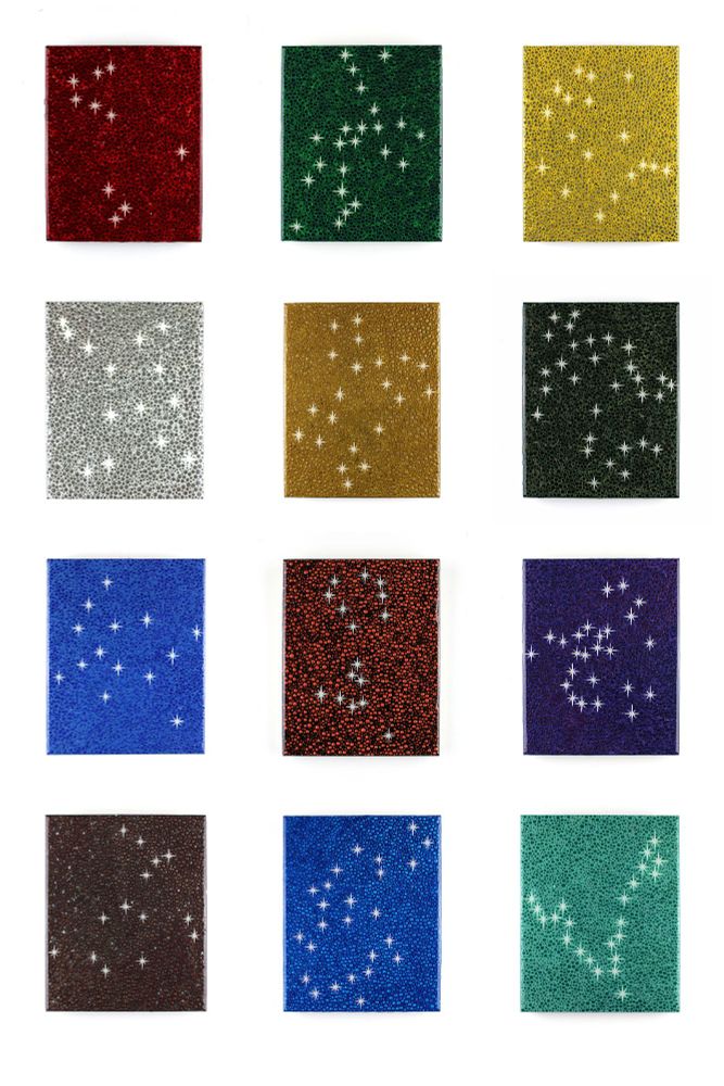 12 paintings depicting the zodiac constellations in various colors
