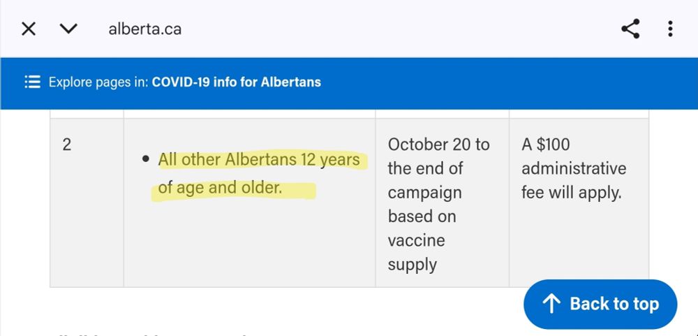 COVID-19 info for Albertans on the alberta.ca site: All other Albertans 12 years of age and older. (Under phase 2)