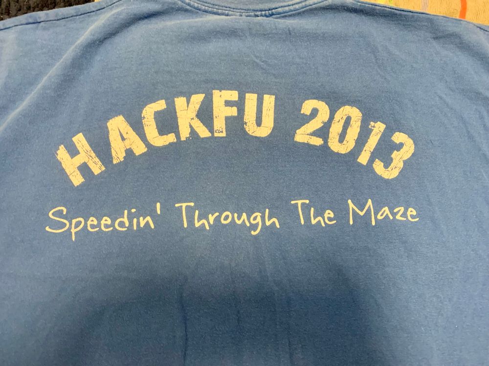 Rear logo from Hack Fu 2013 Team “Crystal Blue Persuasion” (somewhat inspired by Breaking Bad) shirt. 