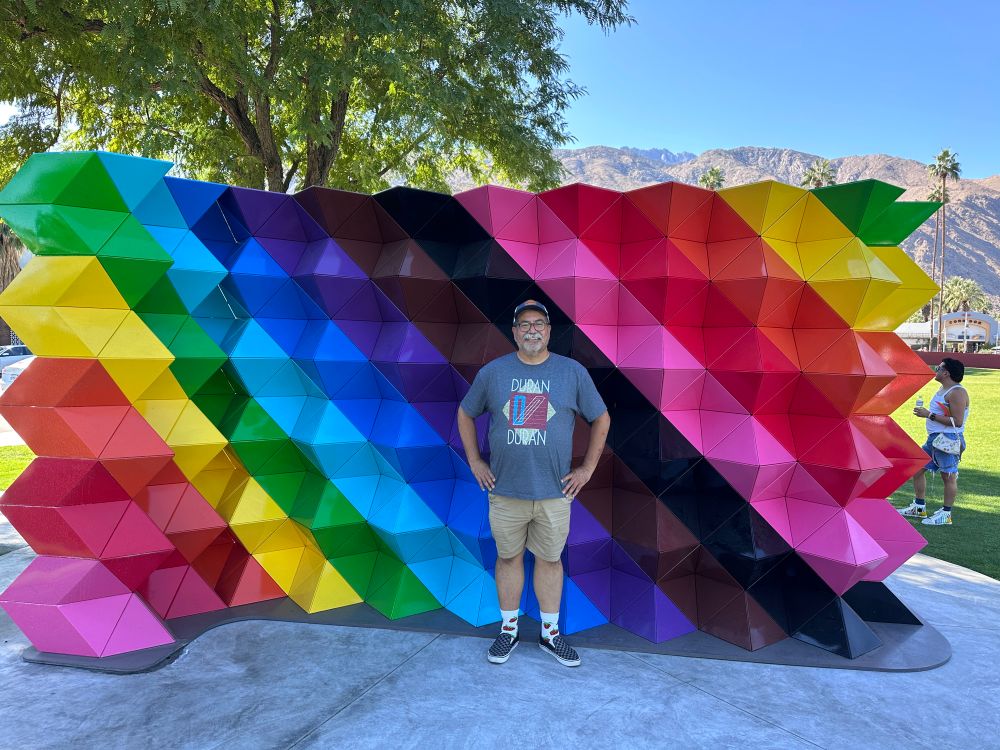 Posing in front of the Pride Monument in Palm Springs. I just returned from Pride Weekend, back in San Diego.