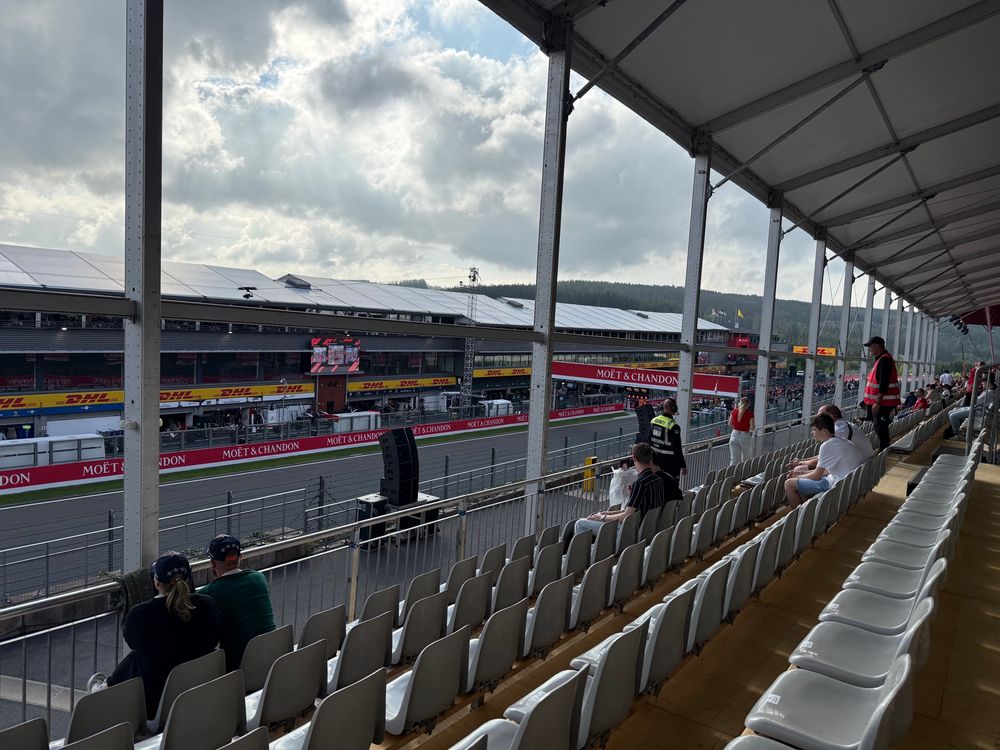 View from a stand in the start-finish straight at Spa-Francorchamps