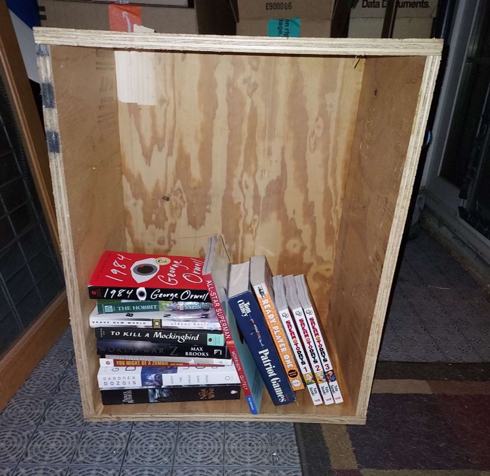 The bare-bones skeleton of the book box I assembled this weekend. There's nothing like overdoing it, so it's going to have a shelf! Loose affiliation of book types here.