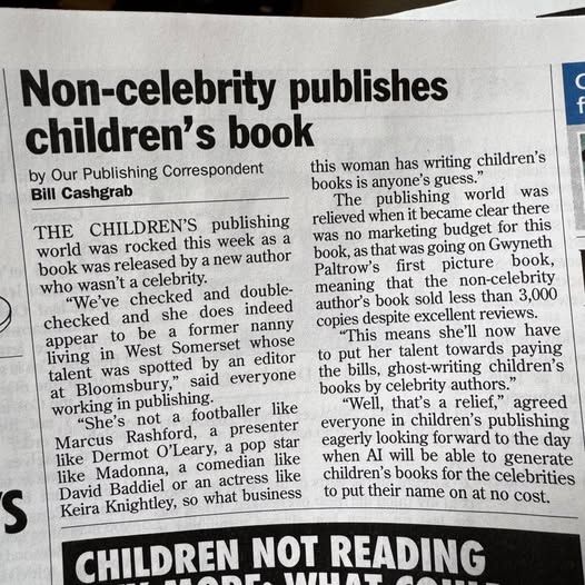 Photograph of a satirical article in Private Eye en titled Non-celebrity publishes children's book. 
