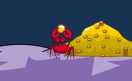 A crab collecting gold, during the Aqua Grabber minigame.
