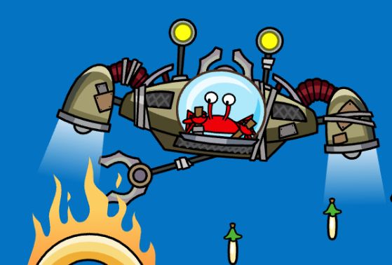 The crab boss, during the Puffle Launch minigame.