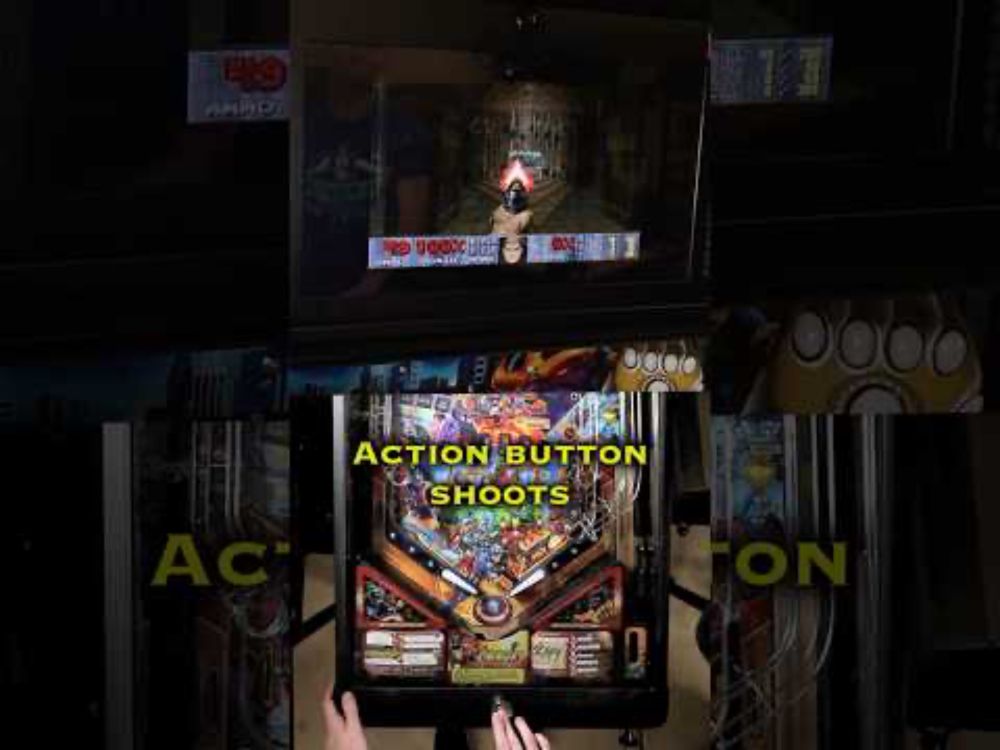 Doom II running on an Avengers Infinity Quest pinball machine