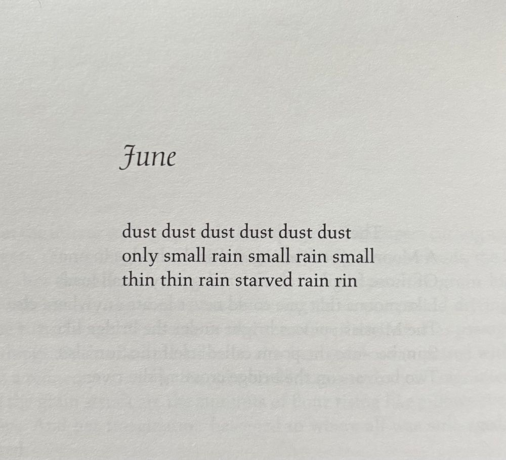June


dust dust dust dust dust dust
only small rain small rain small
thin thin rain starved rain rin
