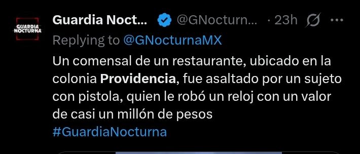 Tweet about a robbery in Guadalajara 