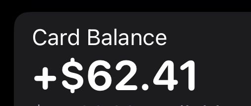 Card balance
+$62.41