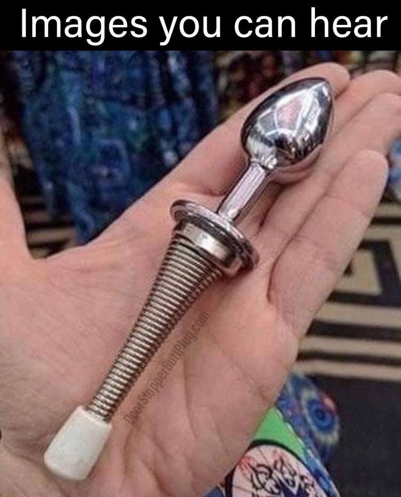 Image of a springed doorstop screwed in to the base of a butt plug with the caption "Images you can hear"