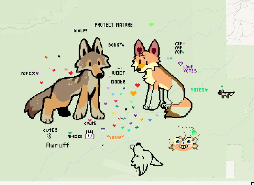 Pixel art of two coyotes on wplace
