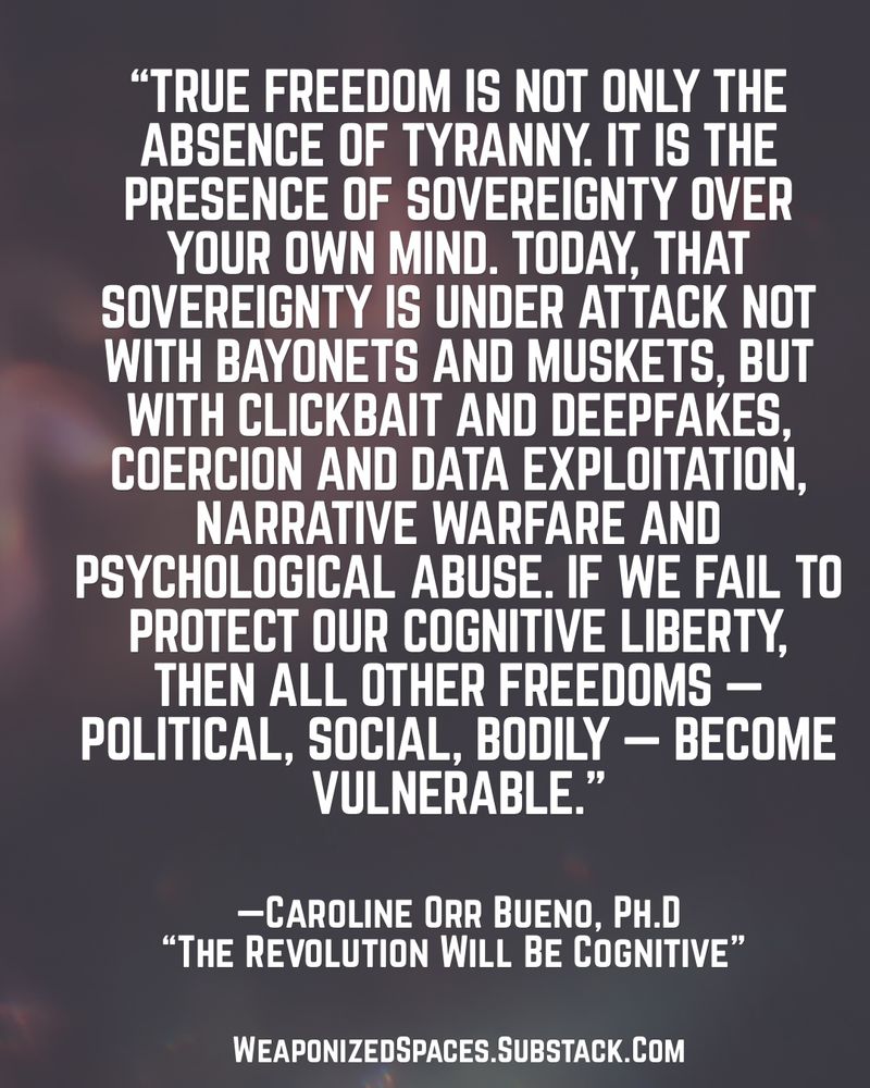 Excerpt from the article “Declaration of Cognitive Independence” by Dr. Caroline Orr Bueno, writing on www.weaponizedspaces.substack.com