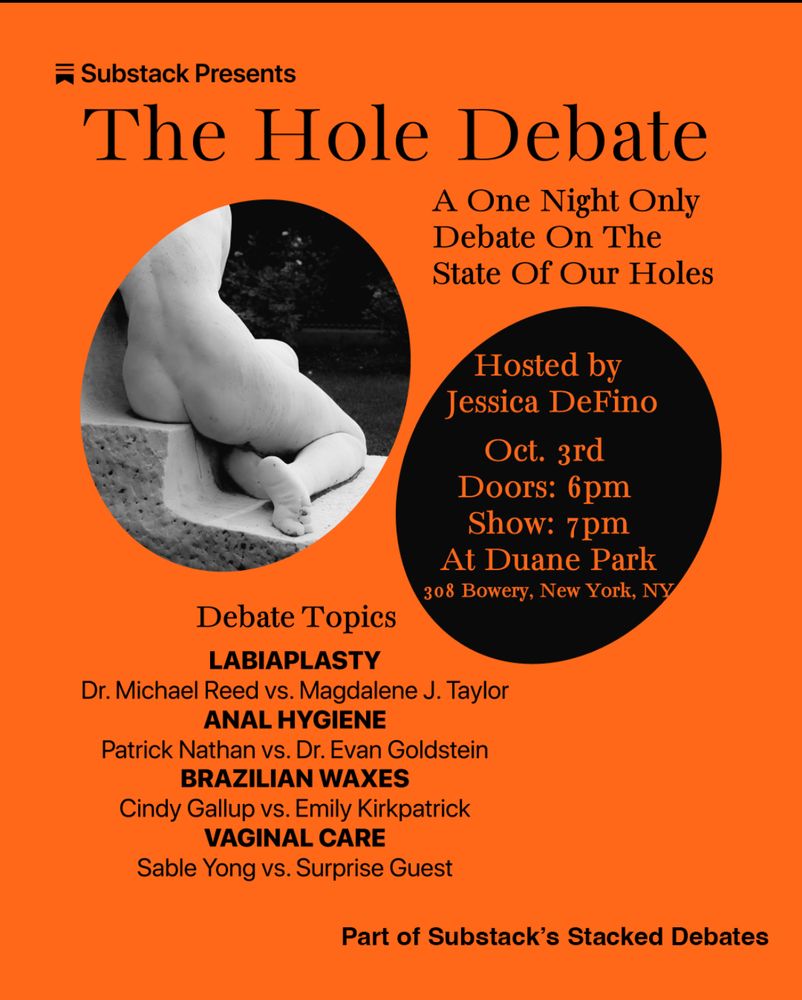 The Hole Debate: A One Night Only Debate on the State of Our Holes, October 3rd, doors at 6:00, show at 7:00, Duane Park, 308 Bowery, New York