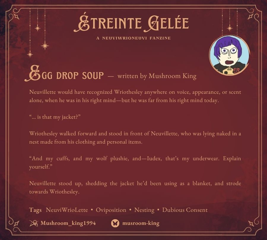Étreinte Gelée (@NvWrNvzine) writer preview - MushroomKing