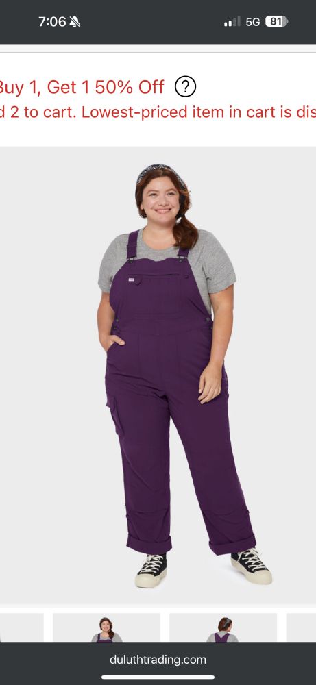 Women’s purple garden bib overalls 