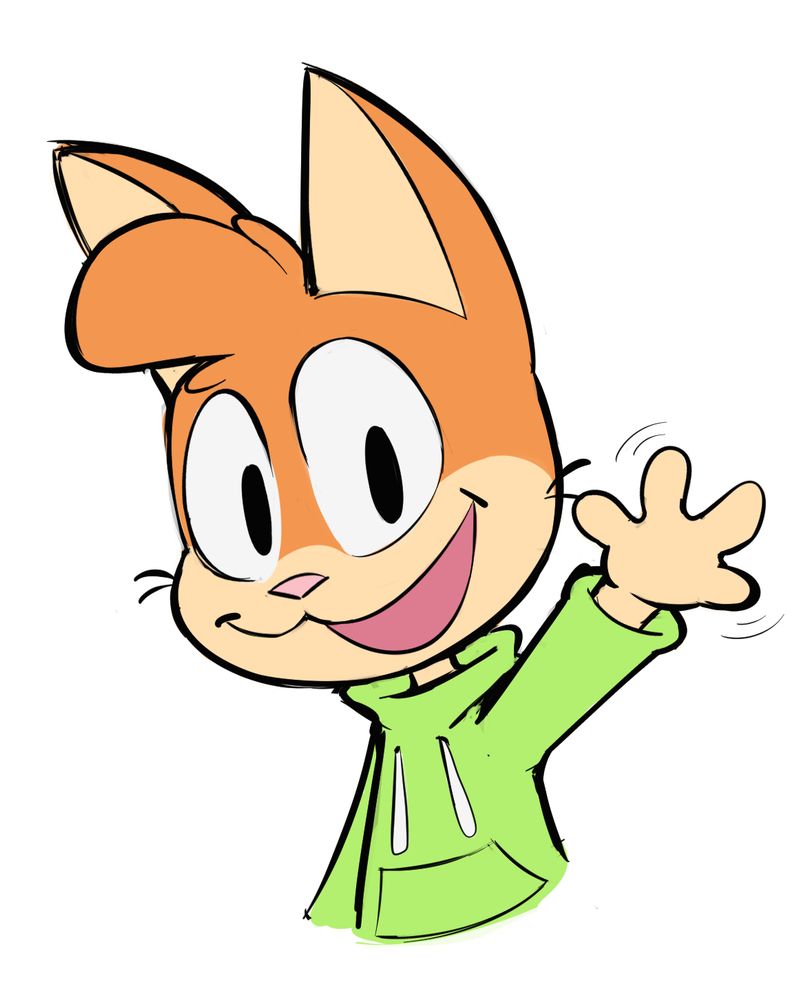 Orange cat character named Yogi waving at the viewer.