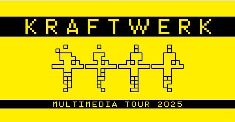 The Kraftwerk logo, with stylized images of the four members.