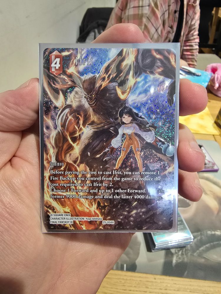 A Full art Final Fantasy TCG card depicting Garnet of FF9 summoning Ifrit